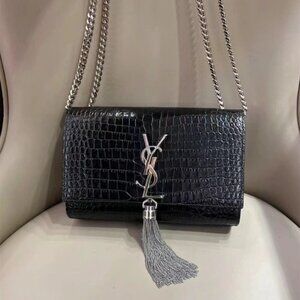 Yves YSL Saint Laurent Kate crocodile fringe shoulder bag